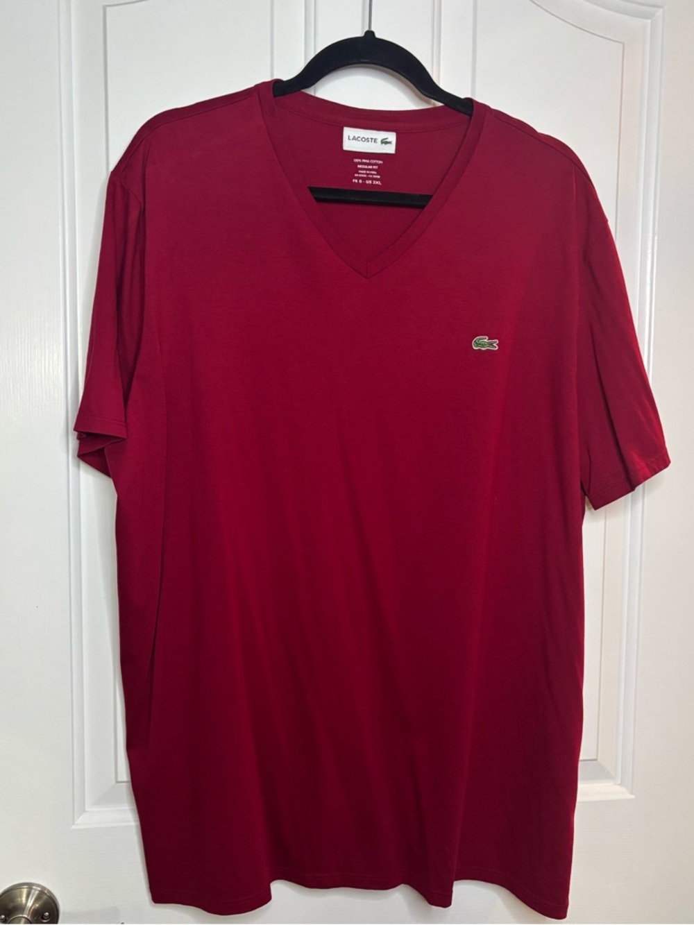 EUC Lacoste Men's V-Neck Short Sleeve TShirt - Cranberry Red sz XXL